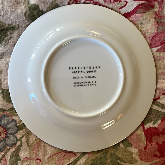 POTTERY BARN Cocktail Plate Set-of-4 White Porcelain Black "Cocktail Quotations" - Picture 14 of 15